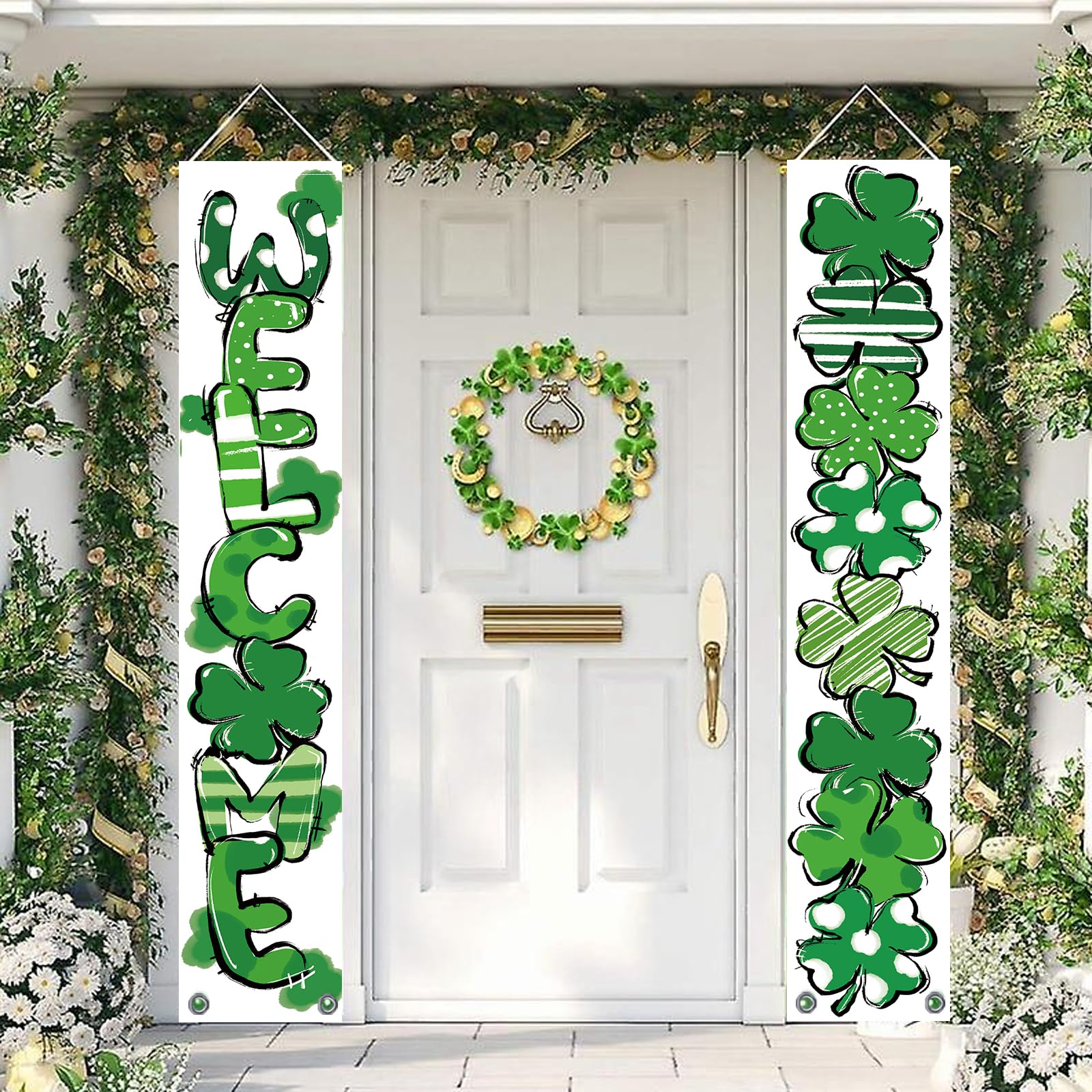 QIONG MENG St Patrick's Day banner made of waterproof polyester for outdoor use.