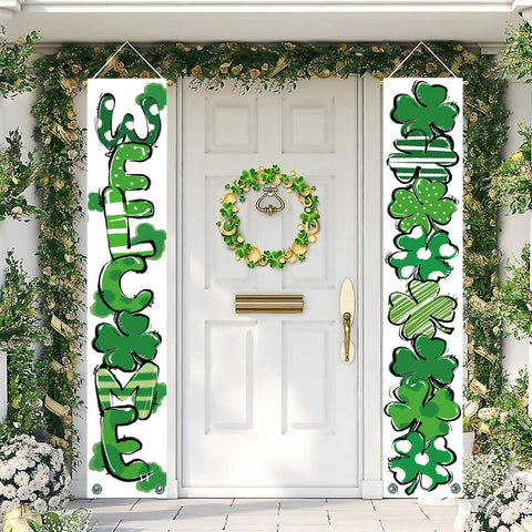 QIONG MENG St Patrick's Day banner made of waterproof polyester for outdoor use.