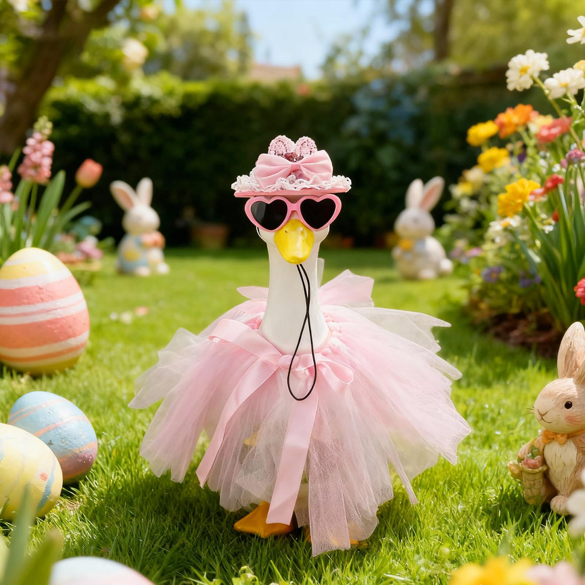 QIONG pink fluffy skirt for Easter porch goose boosts festive curb appeal.