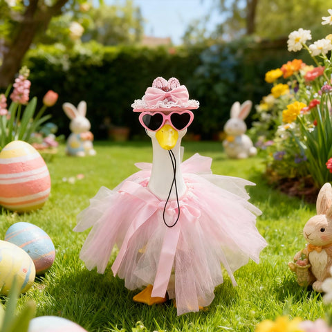 QIONG pink fluffy skirt for Easter porch goose boosts festive curb appeal.