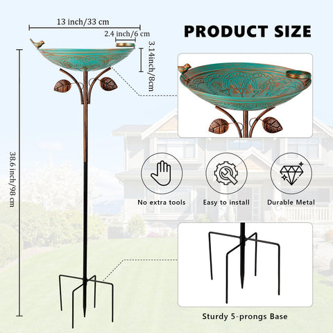 Qipade standing bird feeder stake in green supports feeding birds in gardens.
