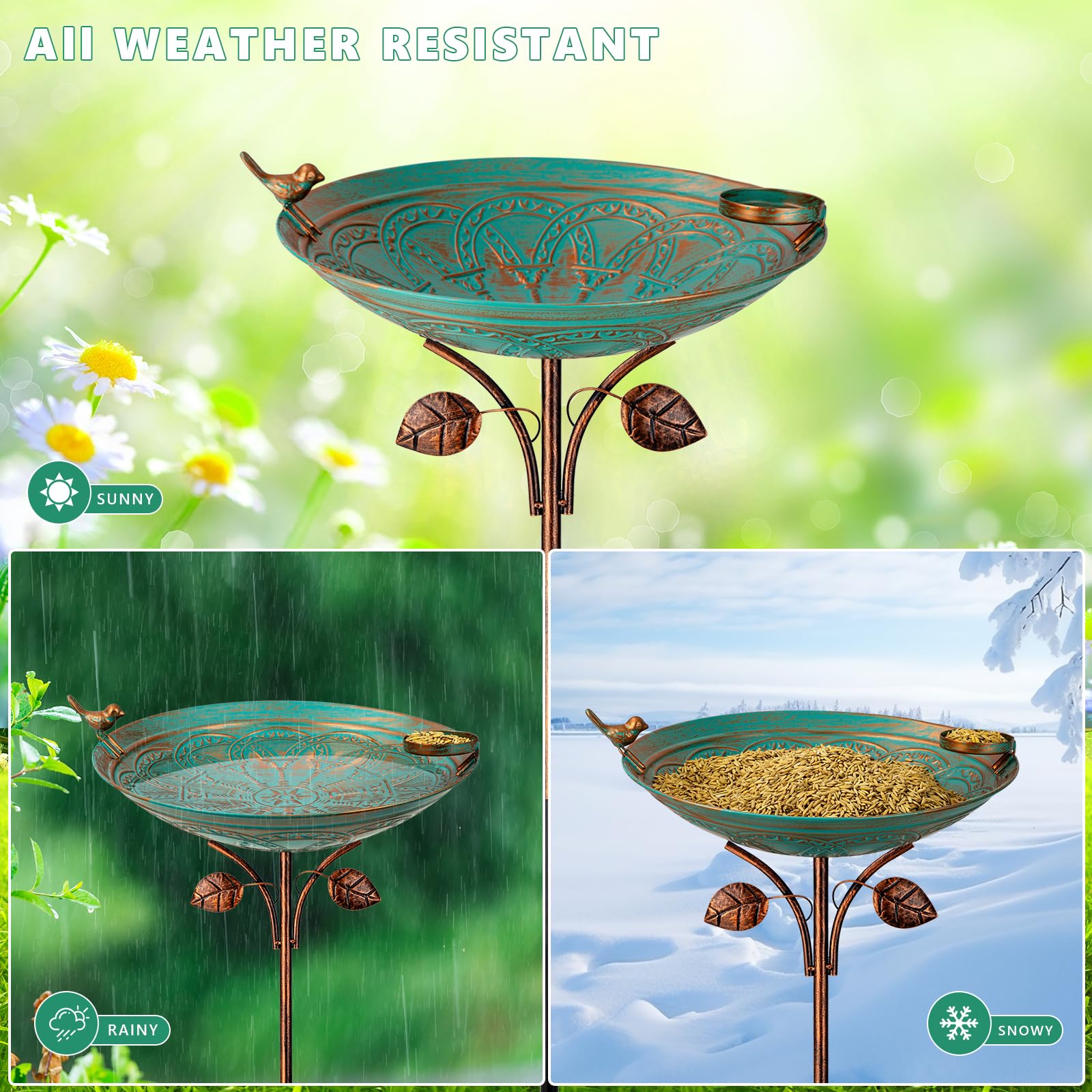 Qipade weather-resistant metal bath with stake keeps decor stable in wind.