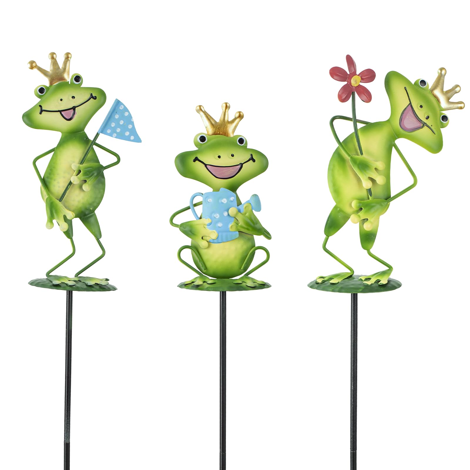 Qipade frog garden stake trio in varied shapes for lively yard decor.