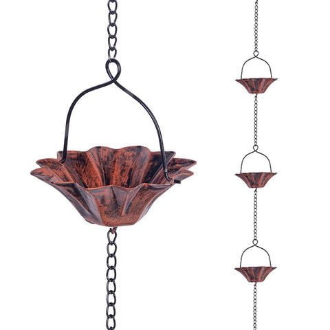 Qipade lotus rain chain with 12 cups channels rainwater for stylish gutters