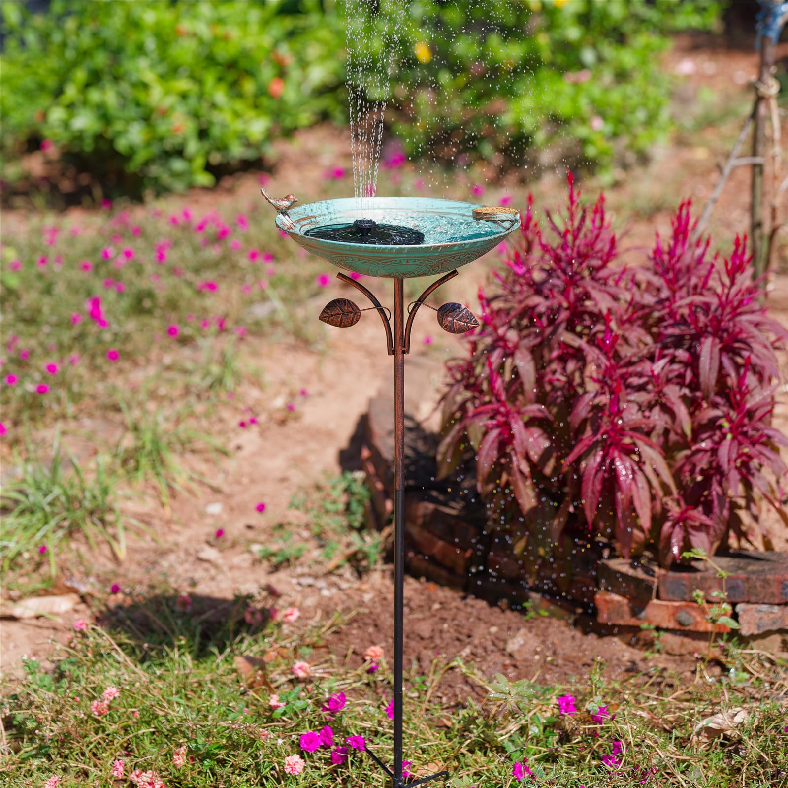 Qipade 13-inch bowl bird bath in green provides a wide water surface for birds.