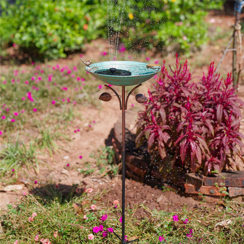 Qipade 13-inch bowl bird bath in green provides a wide water surface for birds.