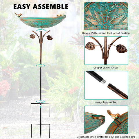 Qipade outdoor bird bath assembly green simplifies setup for quick enjoyment.