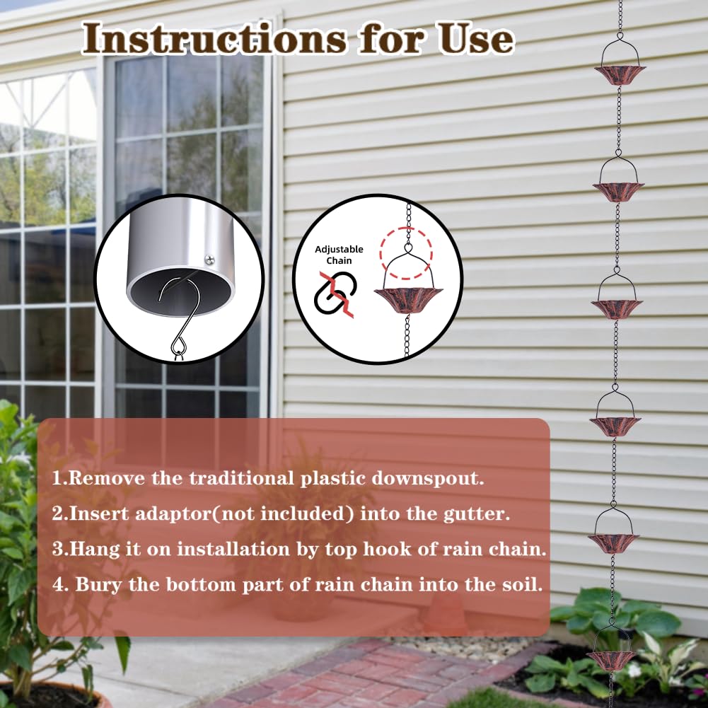 Qipade outdoor rain chain decorates garden or porch while guiding water