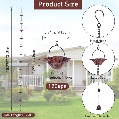 Qipade rain chain with S-shaped hooks enables easy installation
