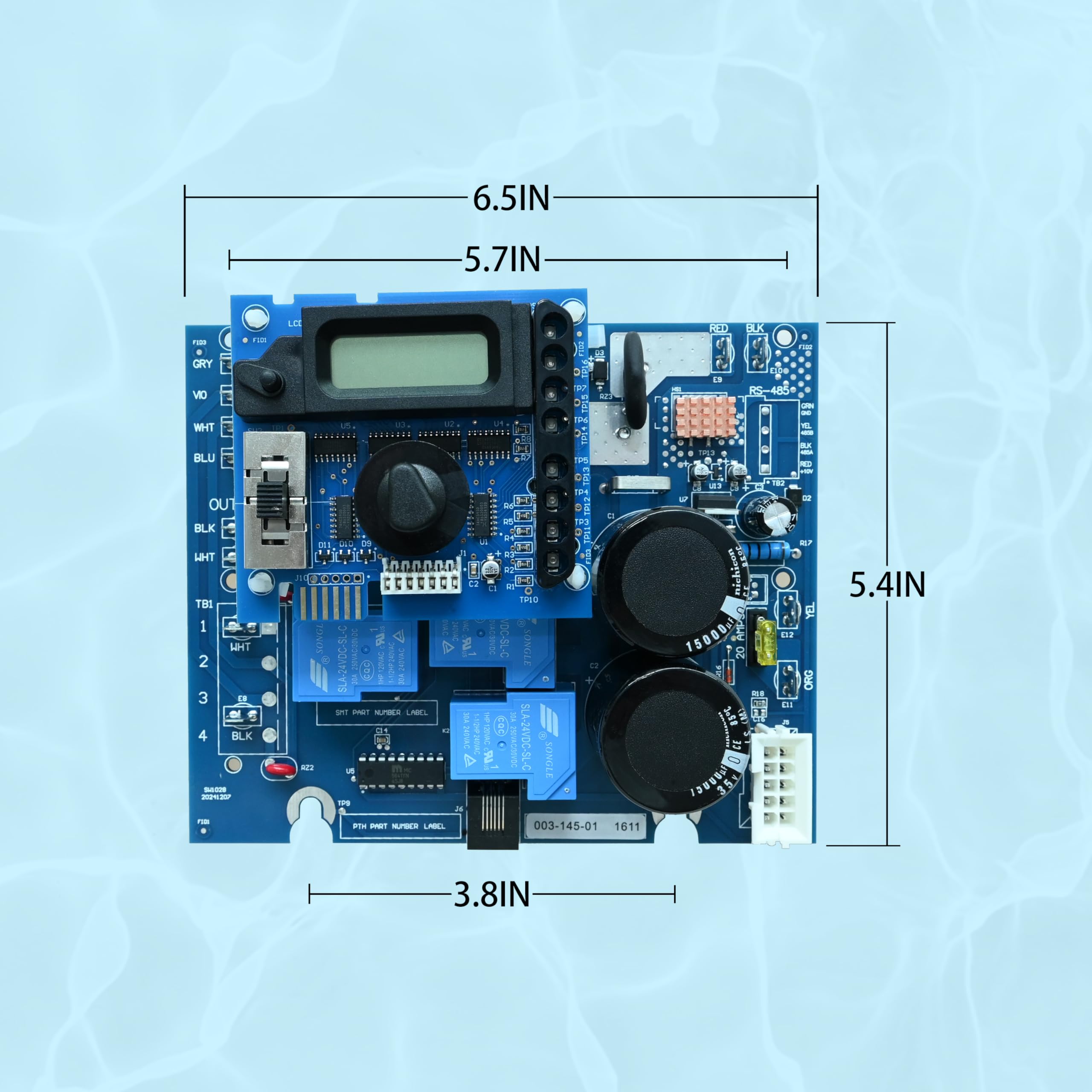 QIQIBABA GLX-PCB-DSP display board with clear system readouts for easy monitoring.