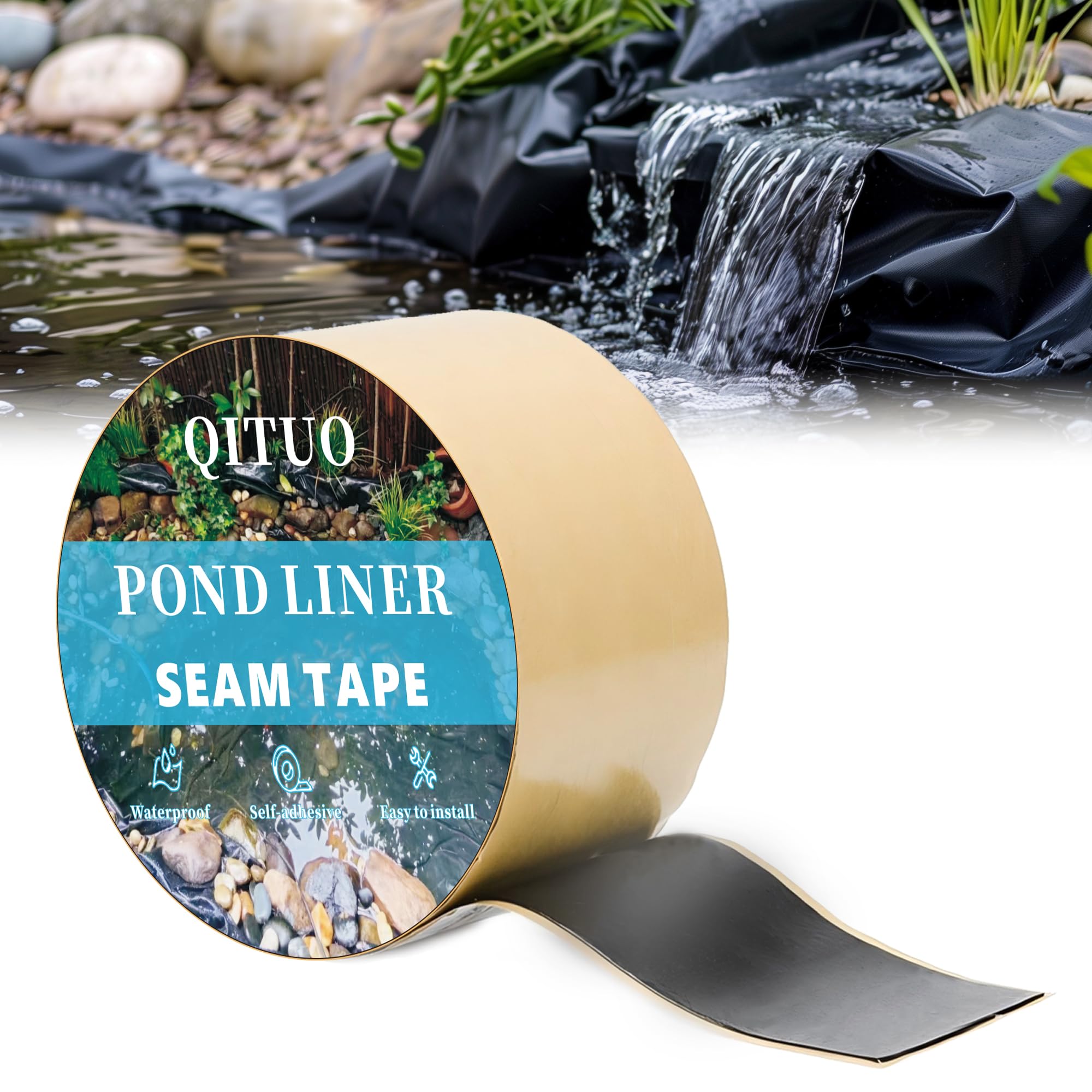 QITUO Pond Liner Seam Tape 3in x 30ft for durable waterproof seams in EPDM ponds