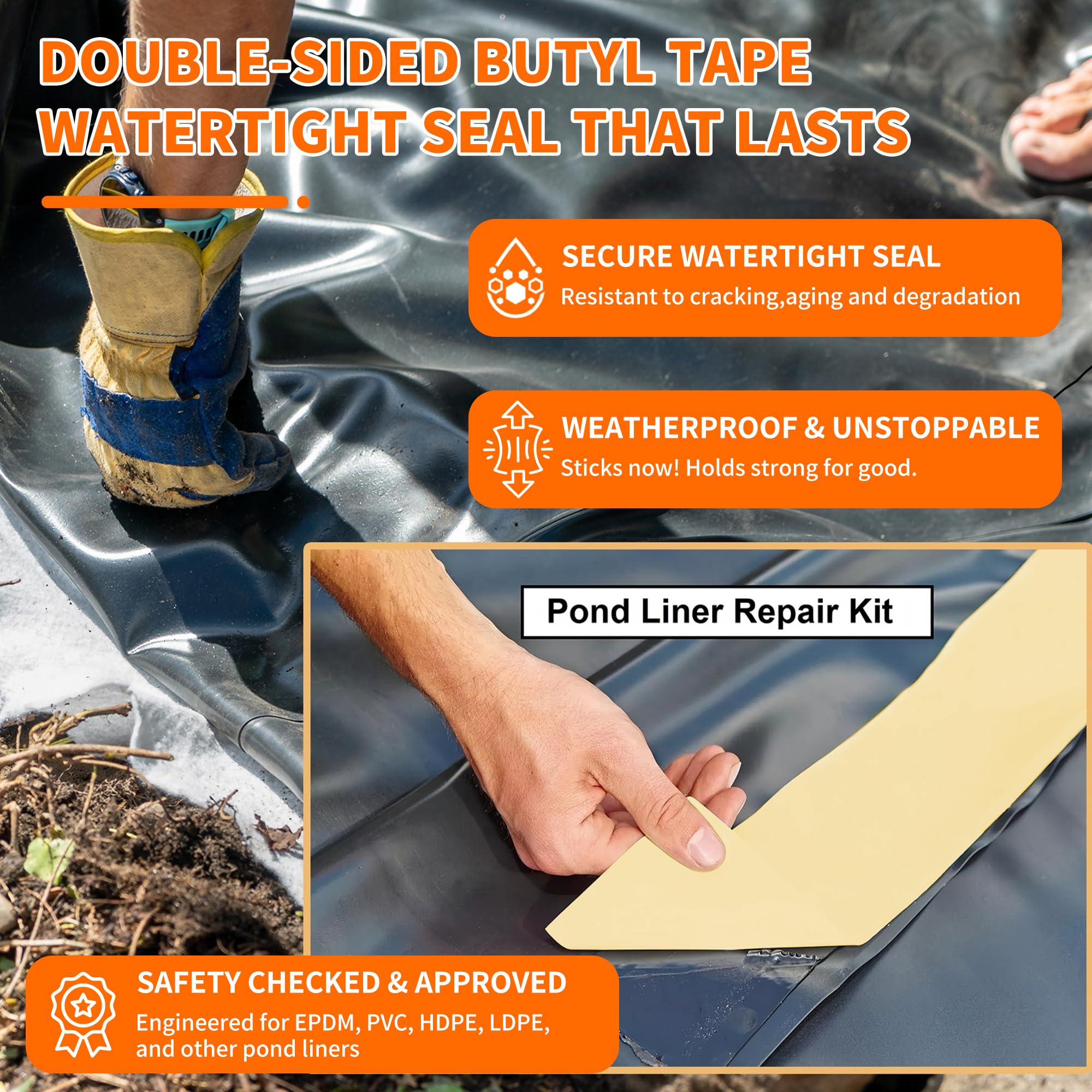 QITUO Waterproof Seam Tape bonds liners securely, reducing leaks on outdoor ponds