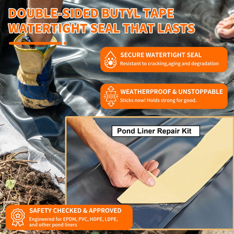 QITUO Waterproof Seam Tape bonds liners securely, reducing leaks on outdoor ponds