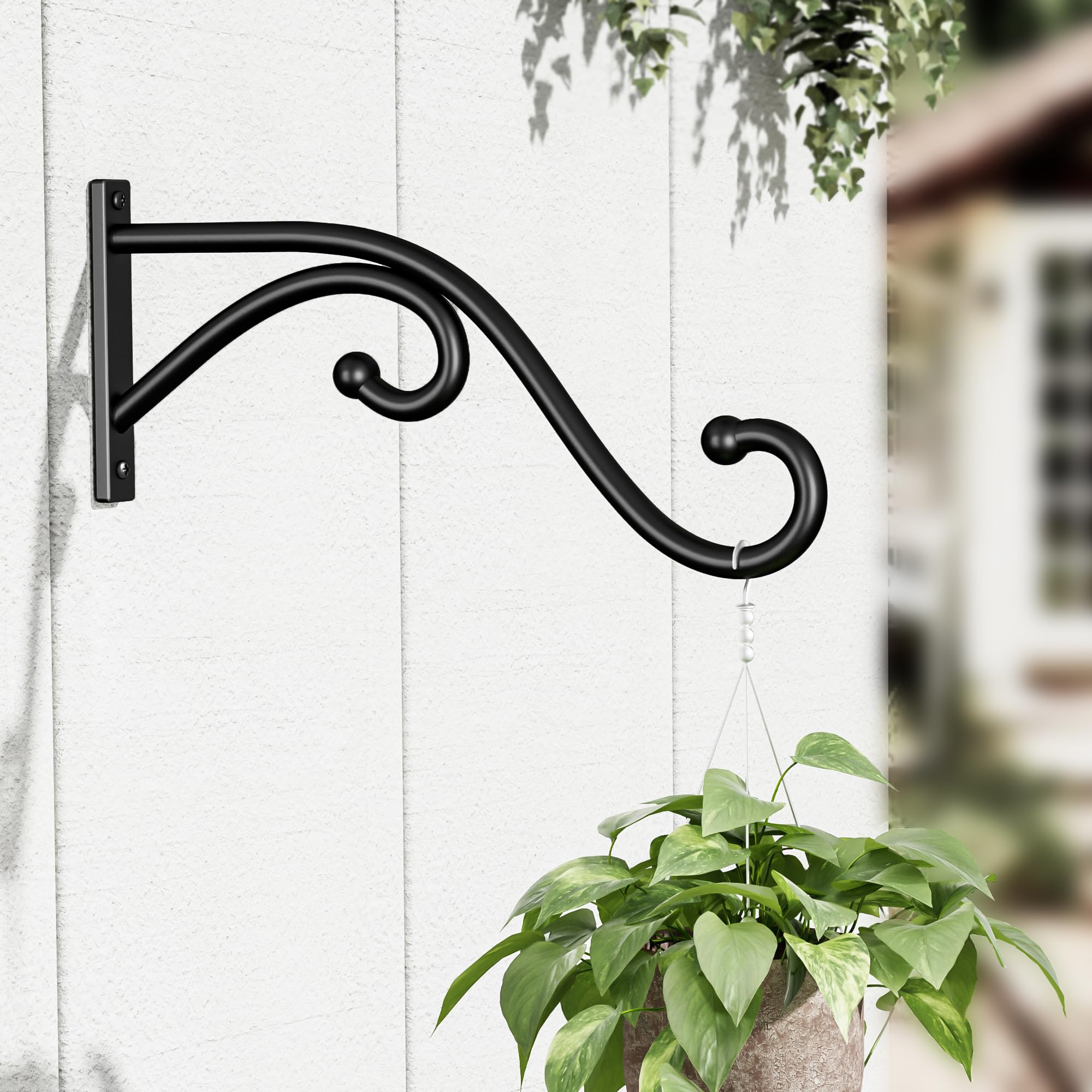 Qiuzido metal plant hanger bracket adds a modern touch to wall displays.