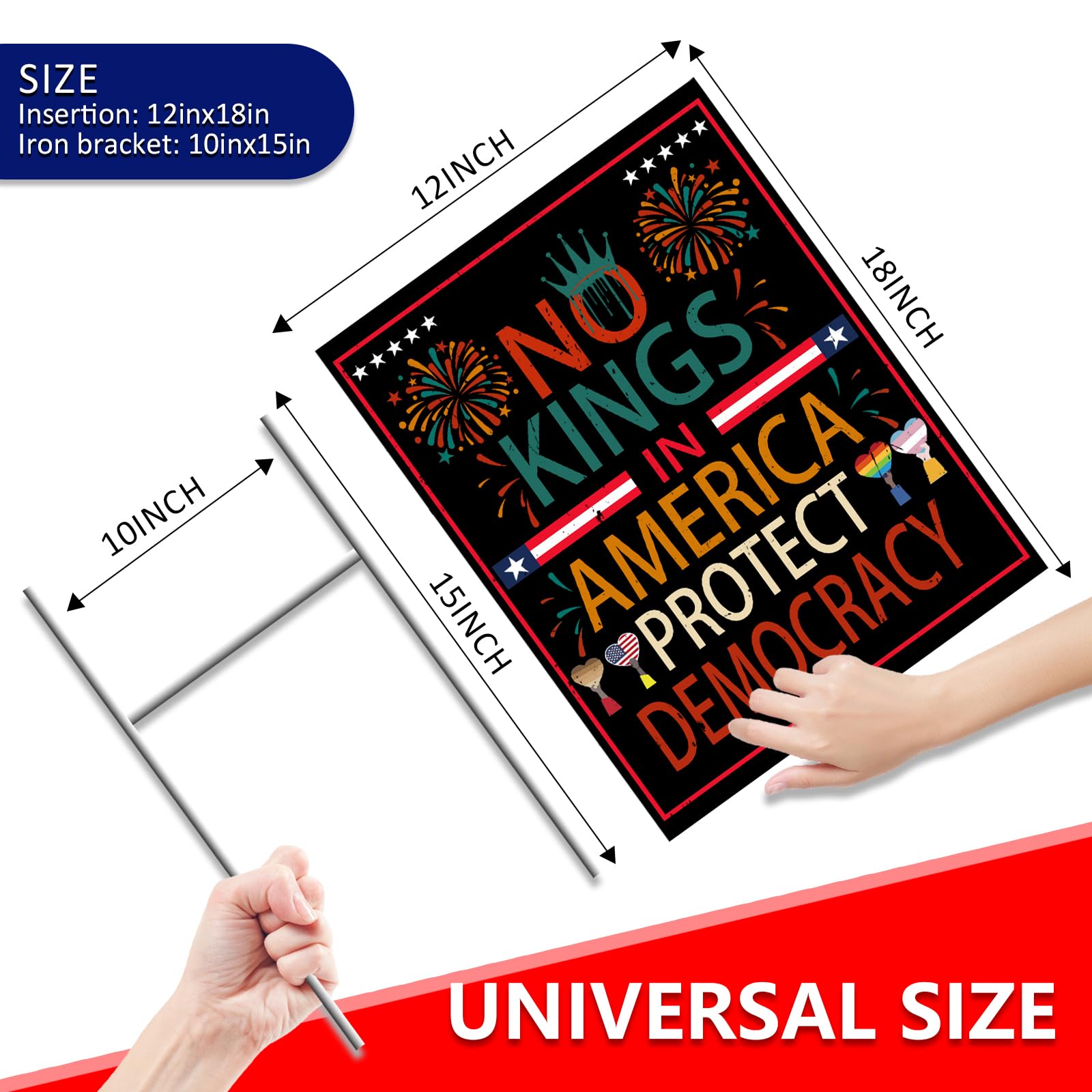 Qiyeyeye No Kings protest sign 12x18 with bold lettering for distance viewing.