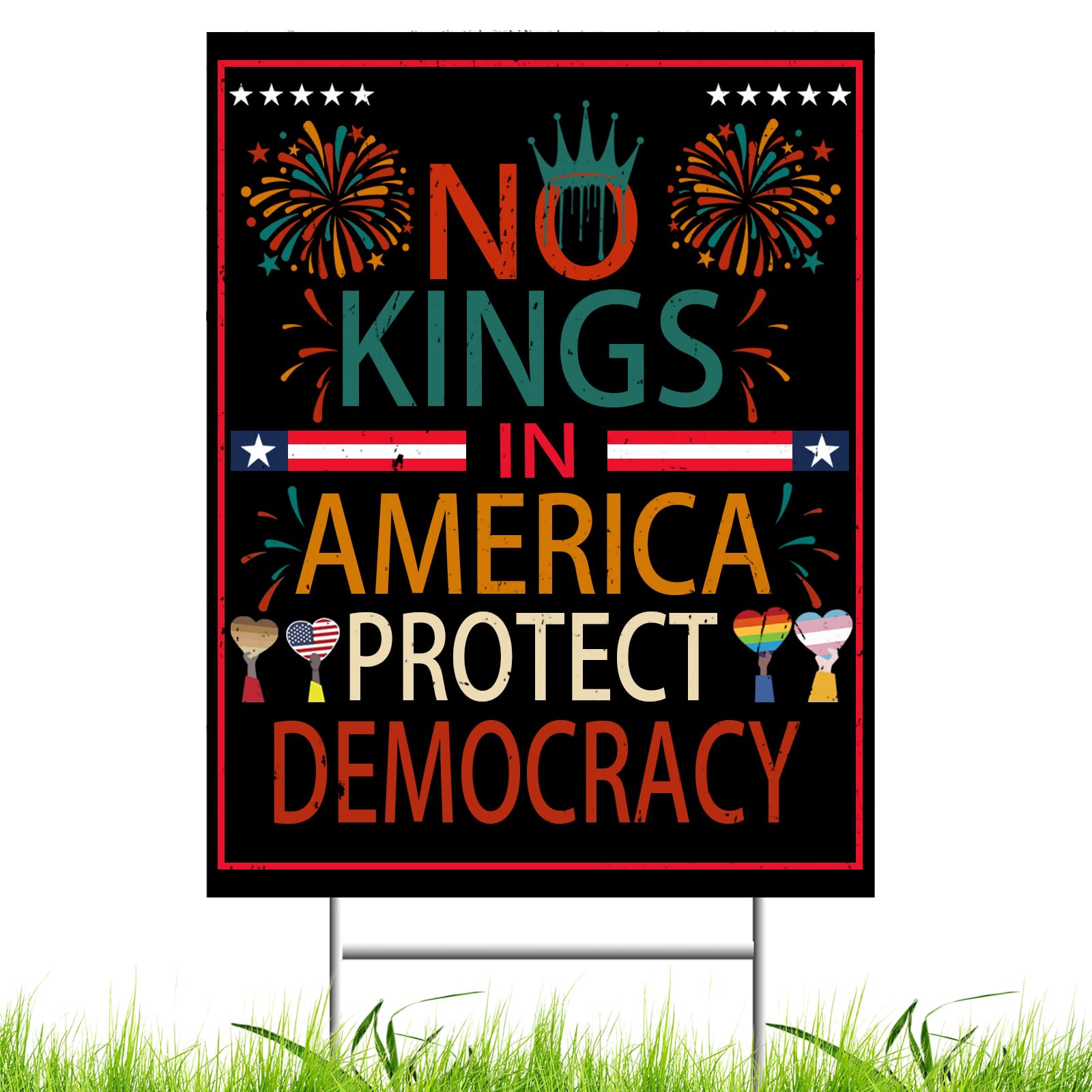 Qiyeyeye No Kings yard sign with metal stake for durable lawn display.