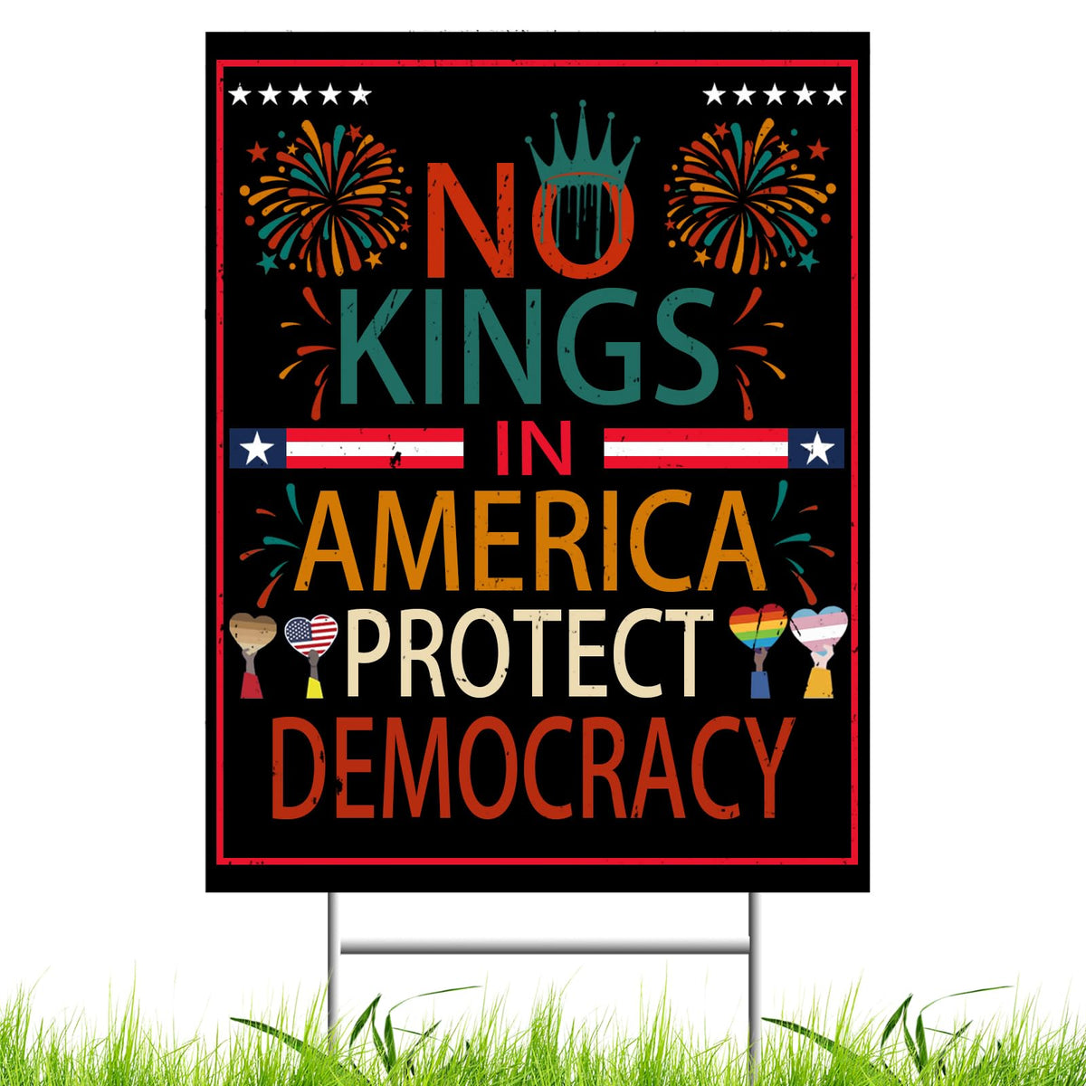 Qiyeyeye No Kings yard sign with metal stake for durable lawn display.