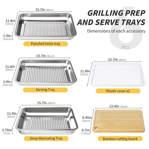 QIZHENXX grilling prep trays shallow: organized setup for components.
