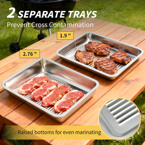 QIZHENXX grilling tray with punched holes: drainage and airflow for even cooking.
