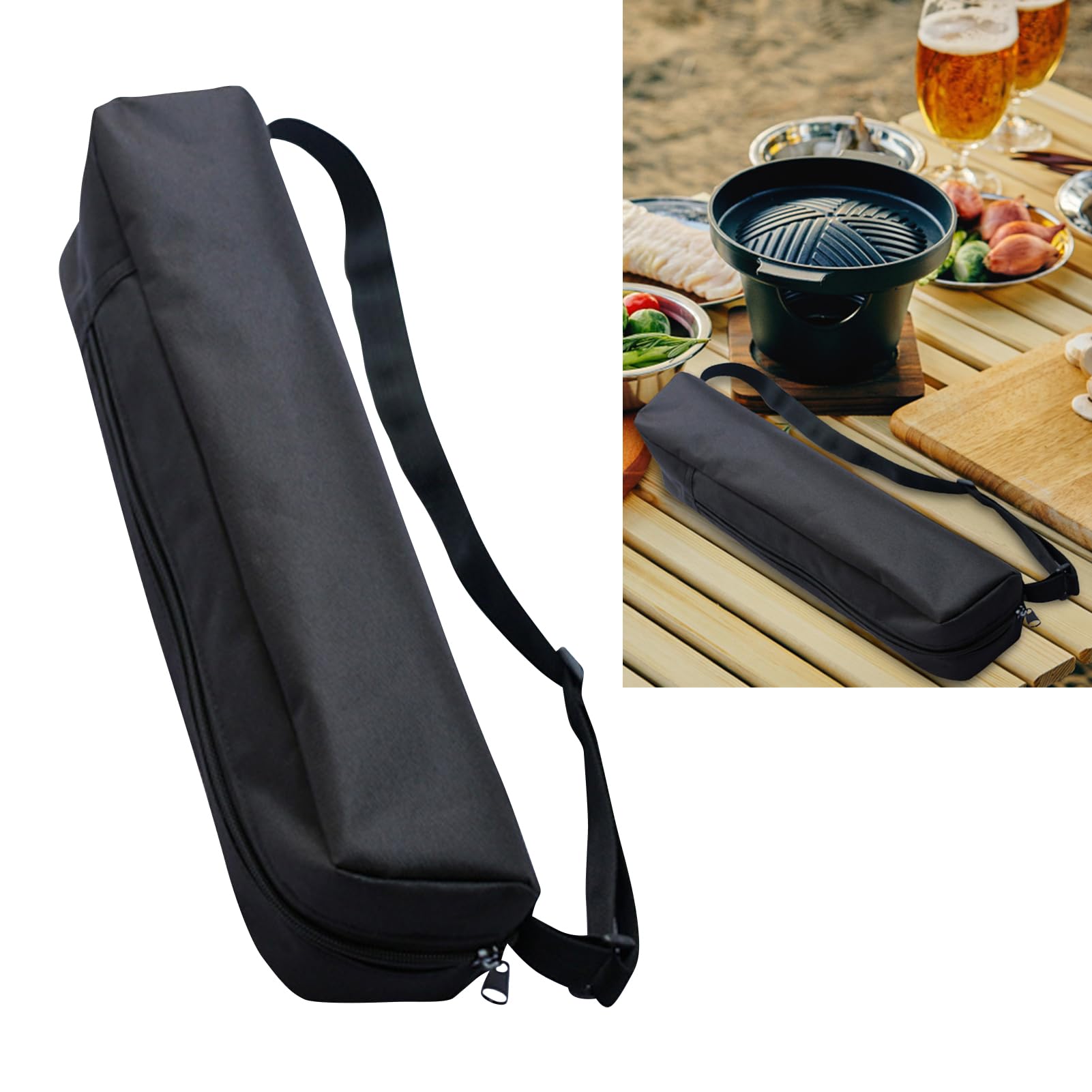 QKDS grill storage bag open with tools visible for easy access