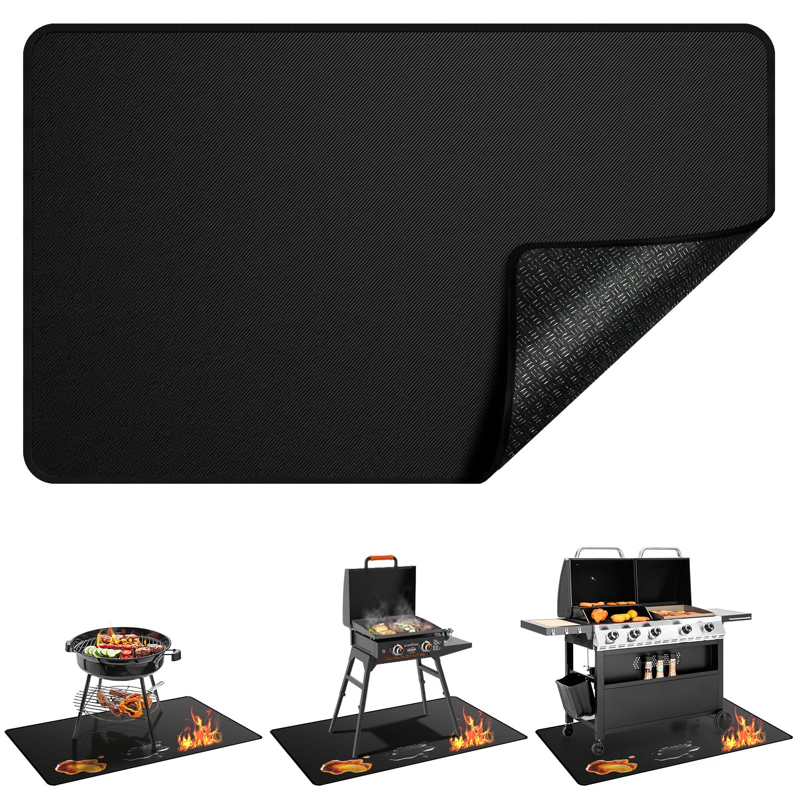 Qlazipse grill mat 48x30 on deck protects against heat and oil spills.