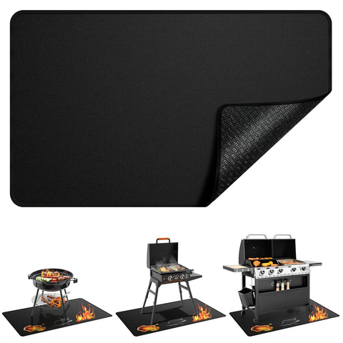 Qlazipse grill mat 48x30 on deck protects against heat and oil spills.