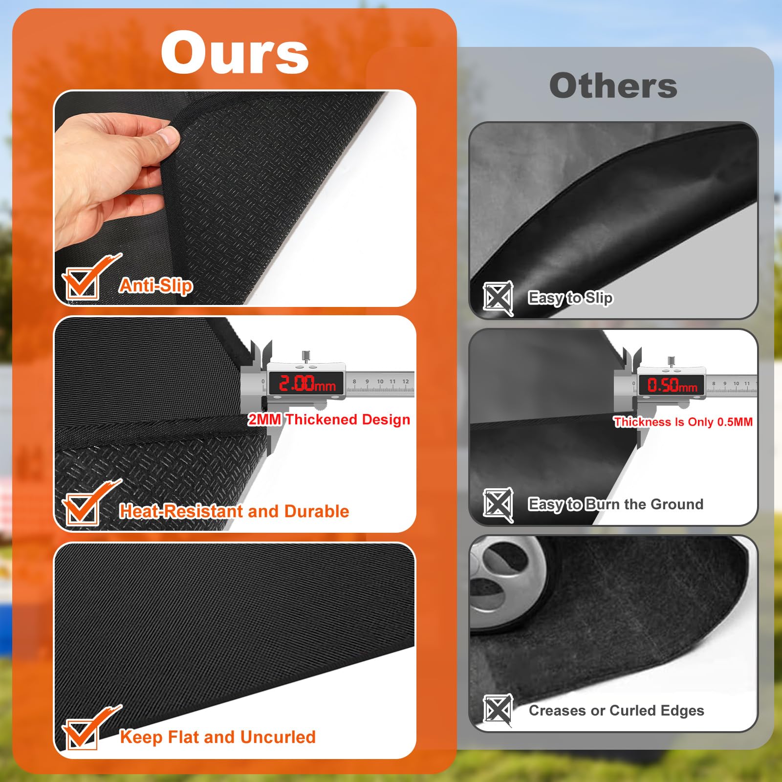 Qlazipse grill mat non-slip bottom keeps decks secure.