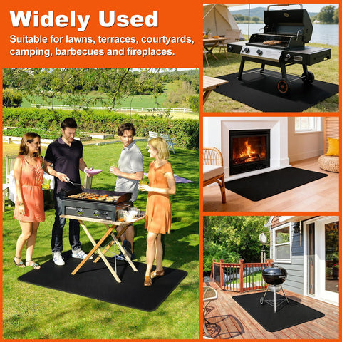 Qlazipse grill mat shields patio surfaces from embers and stains.