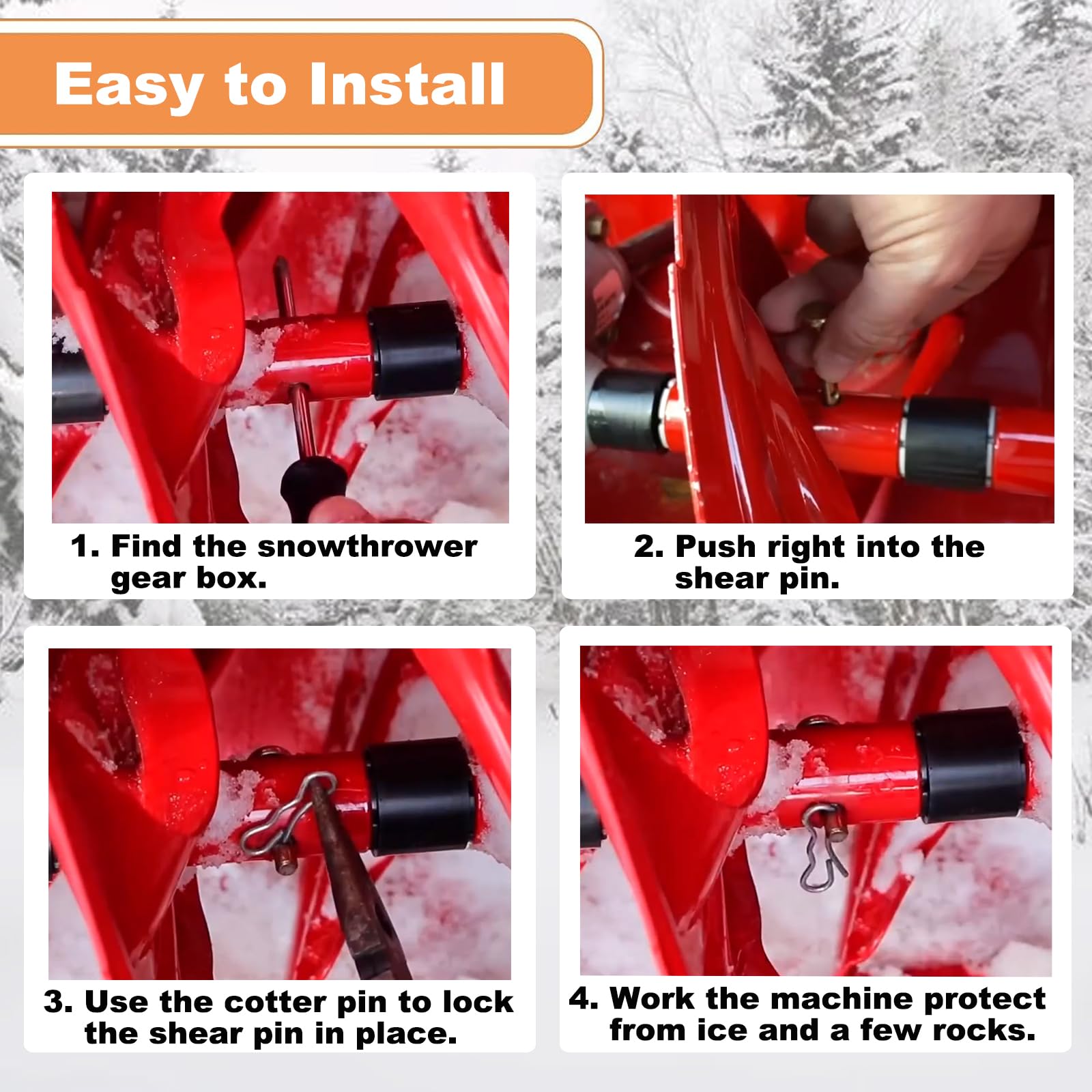 Easy installation: push pin and secure with cotter pin