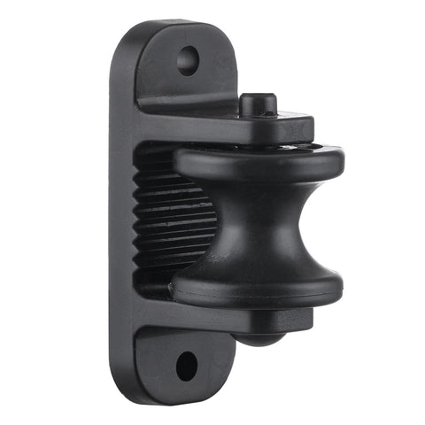 QMARK corner insulator on a wood post guiding wires.