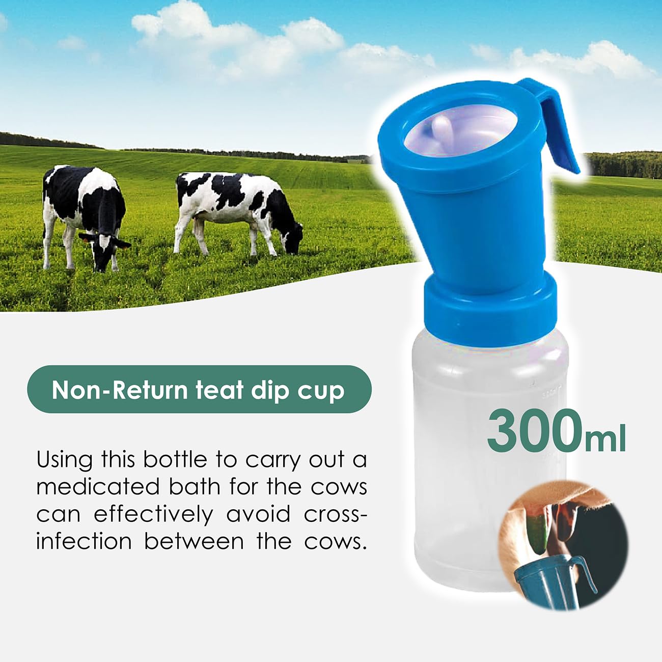 QMARK teat dip cup with belt clip for on-the-go cleaning