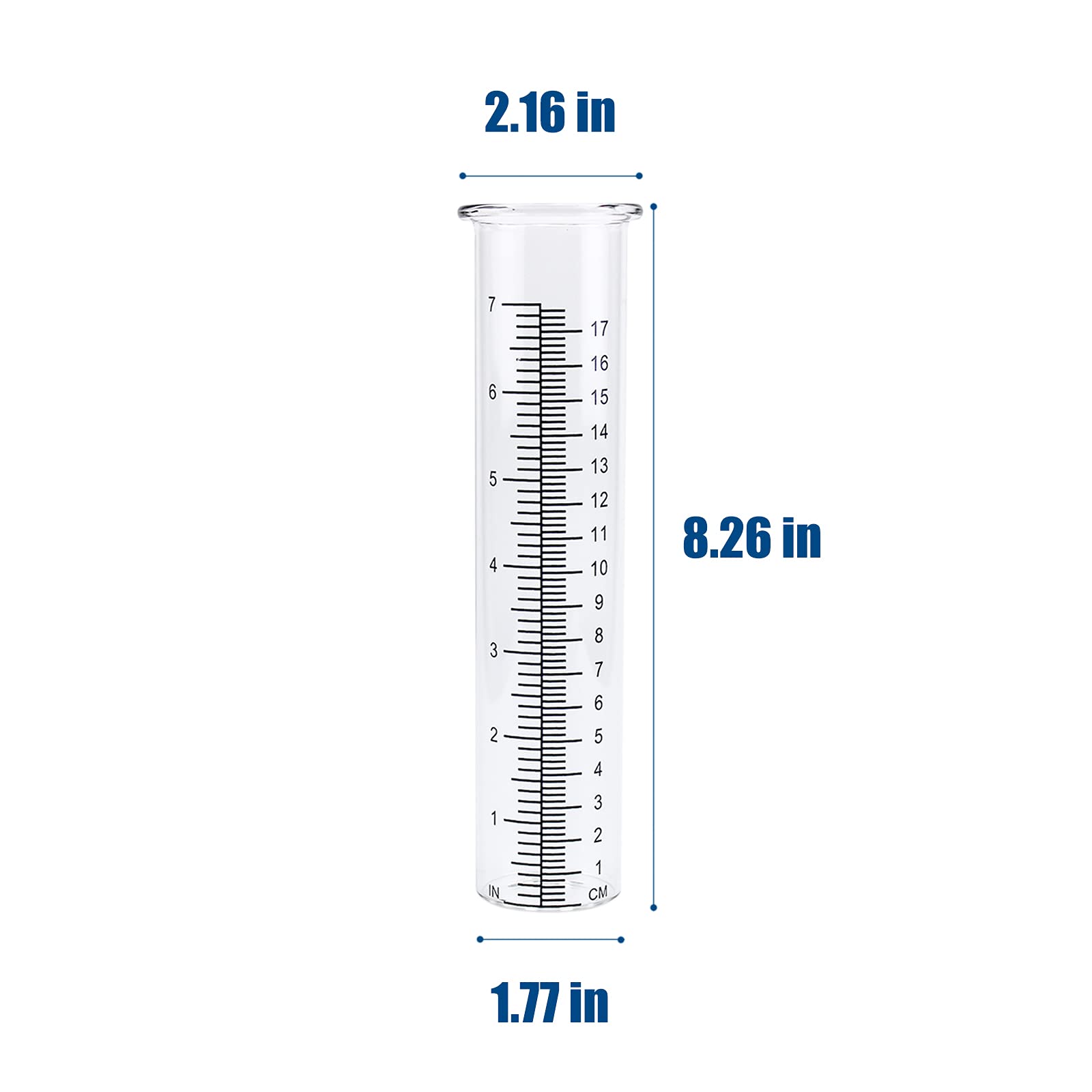 QMET replacement glass tube for outdoor rain gauges with dual inch-centimeter scales.