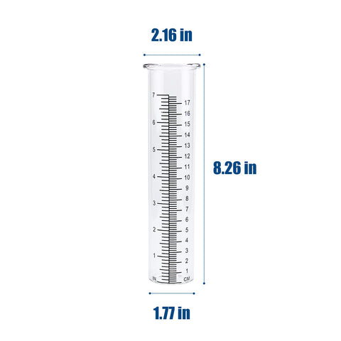 QMET replacement glass tube for outdoor rain gauges with dual inch-centimeter scales.