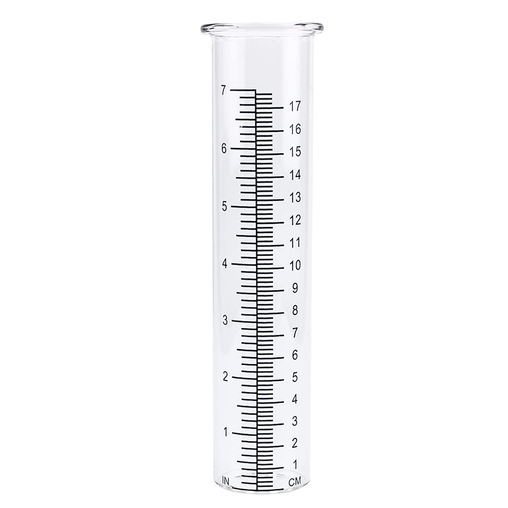 QMET rain gauge glass replacement tube showing 7-inch capacity for yard rainfall.