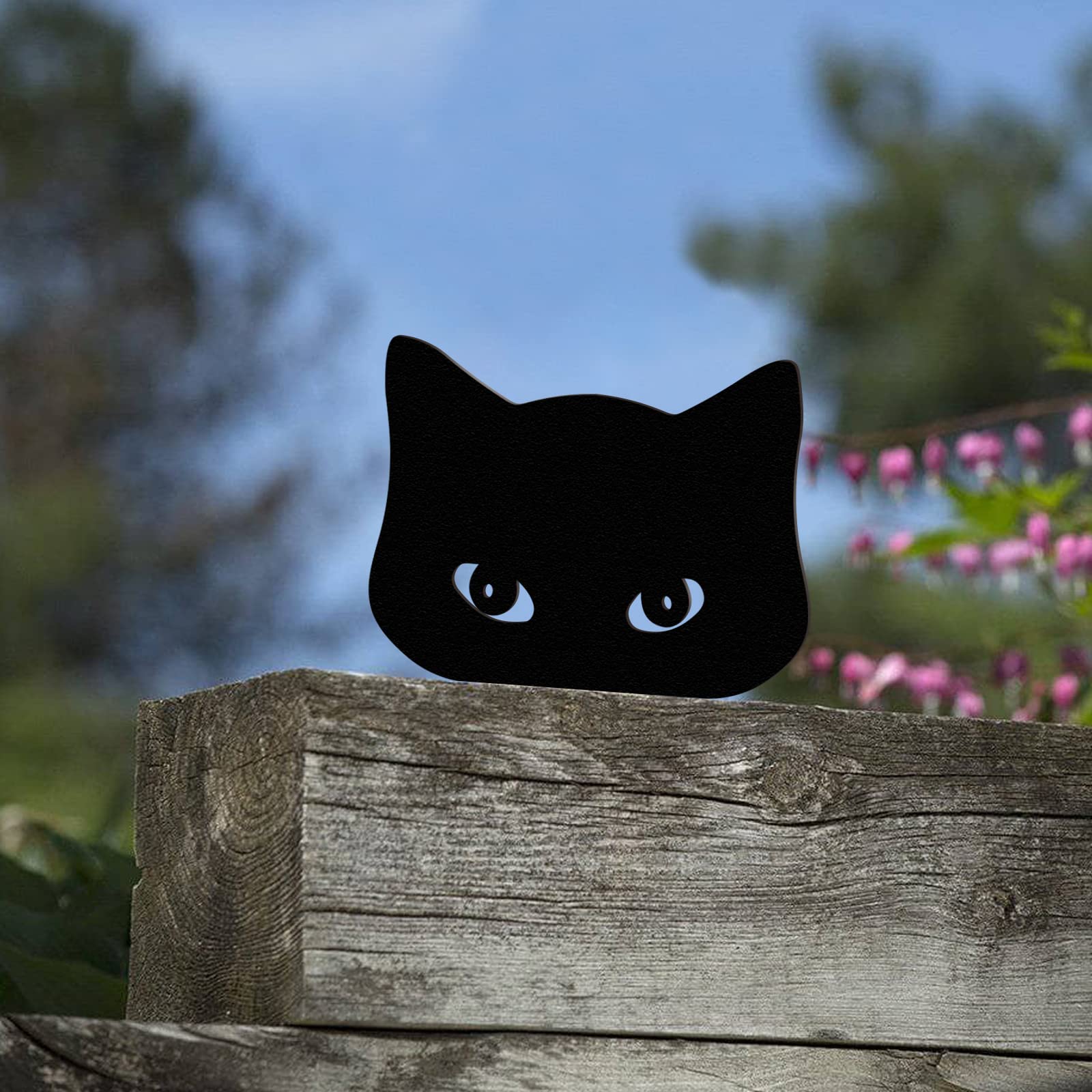 Qmetalart black cat decorations flat black finish for weatherproof garden charm.
