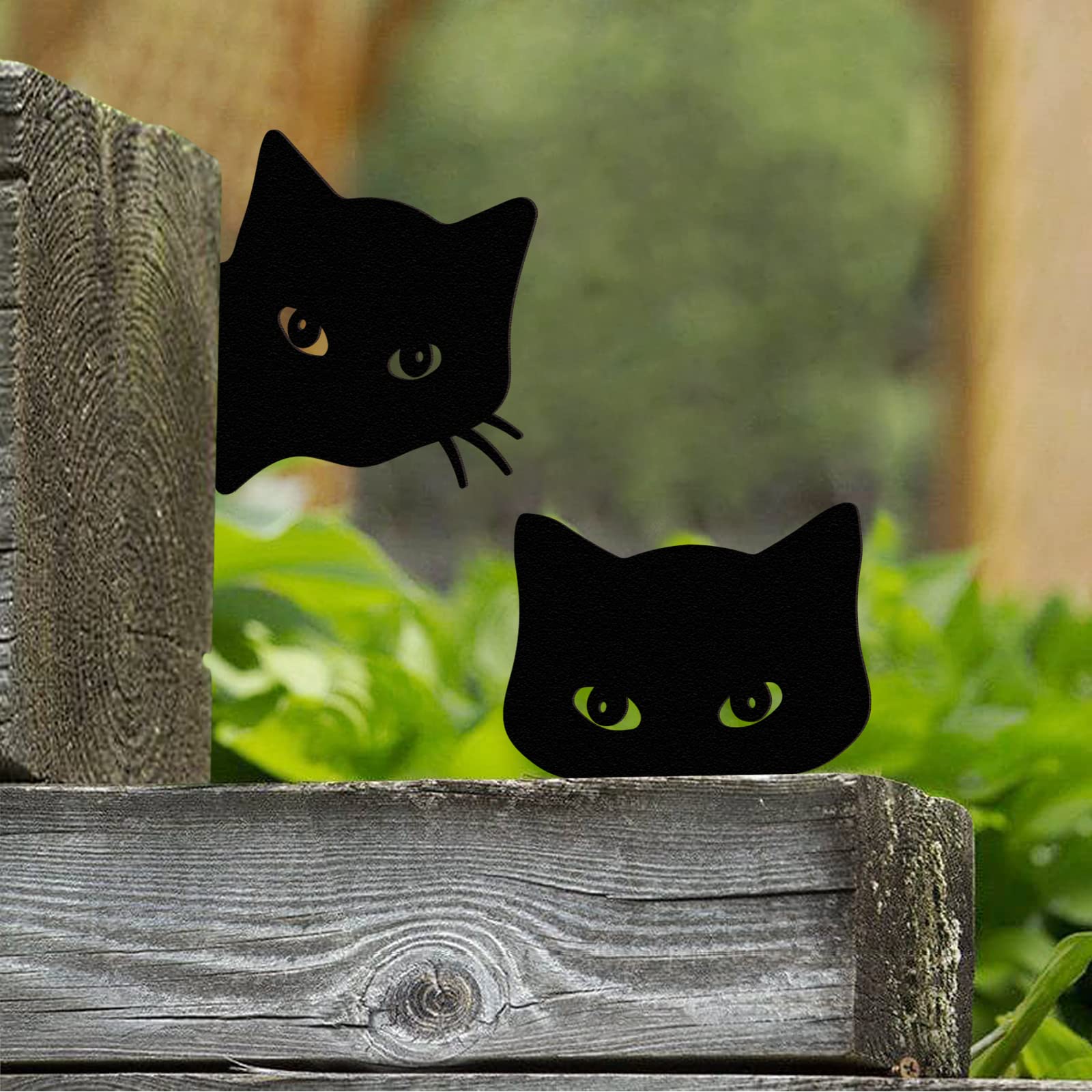 Qmetalart black cat decorations steel silhouette set enhances outdoor curb appeal.