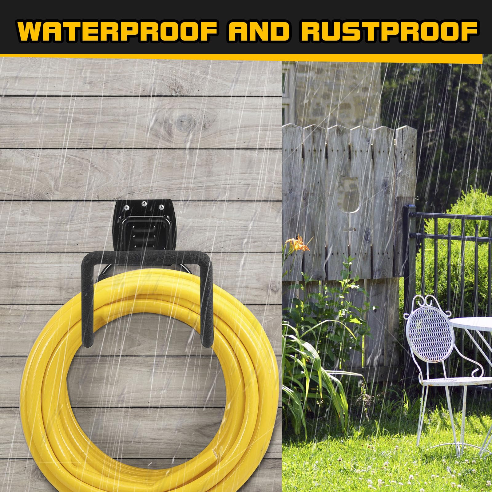 QMSK outdoor hose storage solution neatly organizes cords and hoses in any yard.