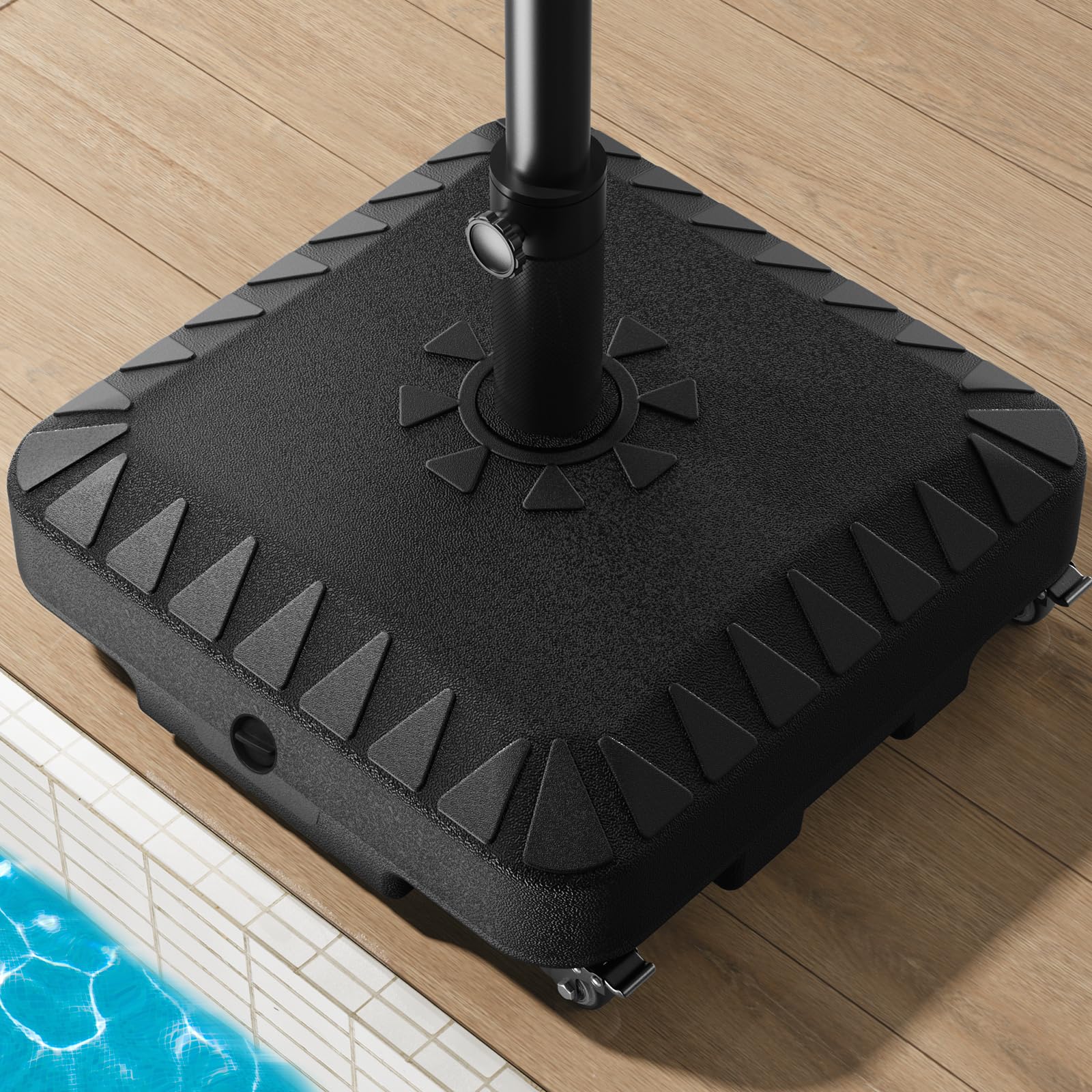 QNCZ patio umbrella base with wheels for easy shade placement.
