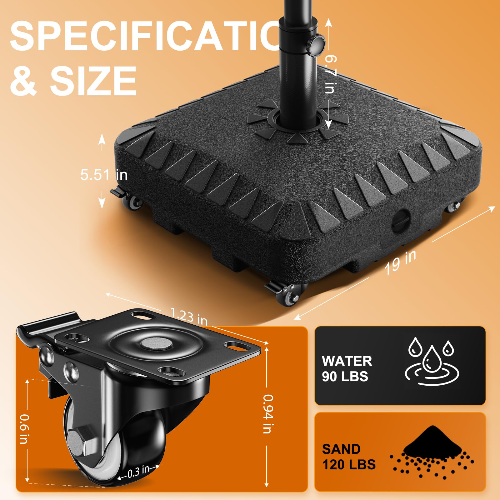 Built-in wheels let you roll the base to the desired spot.