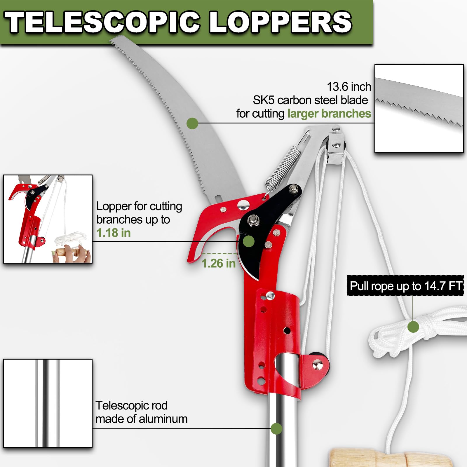 QNFANN pole saw teeth triple-ground for clean cuts on branches