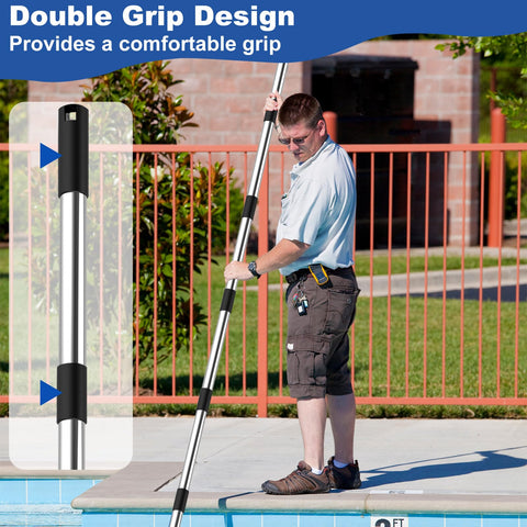QNFANN pool pole accepts common attachments for nets, brushes, and vacuums.
