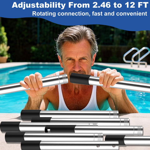 QNFANN pool pole threaded connection enhances stability while you scrub walls.