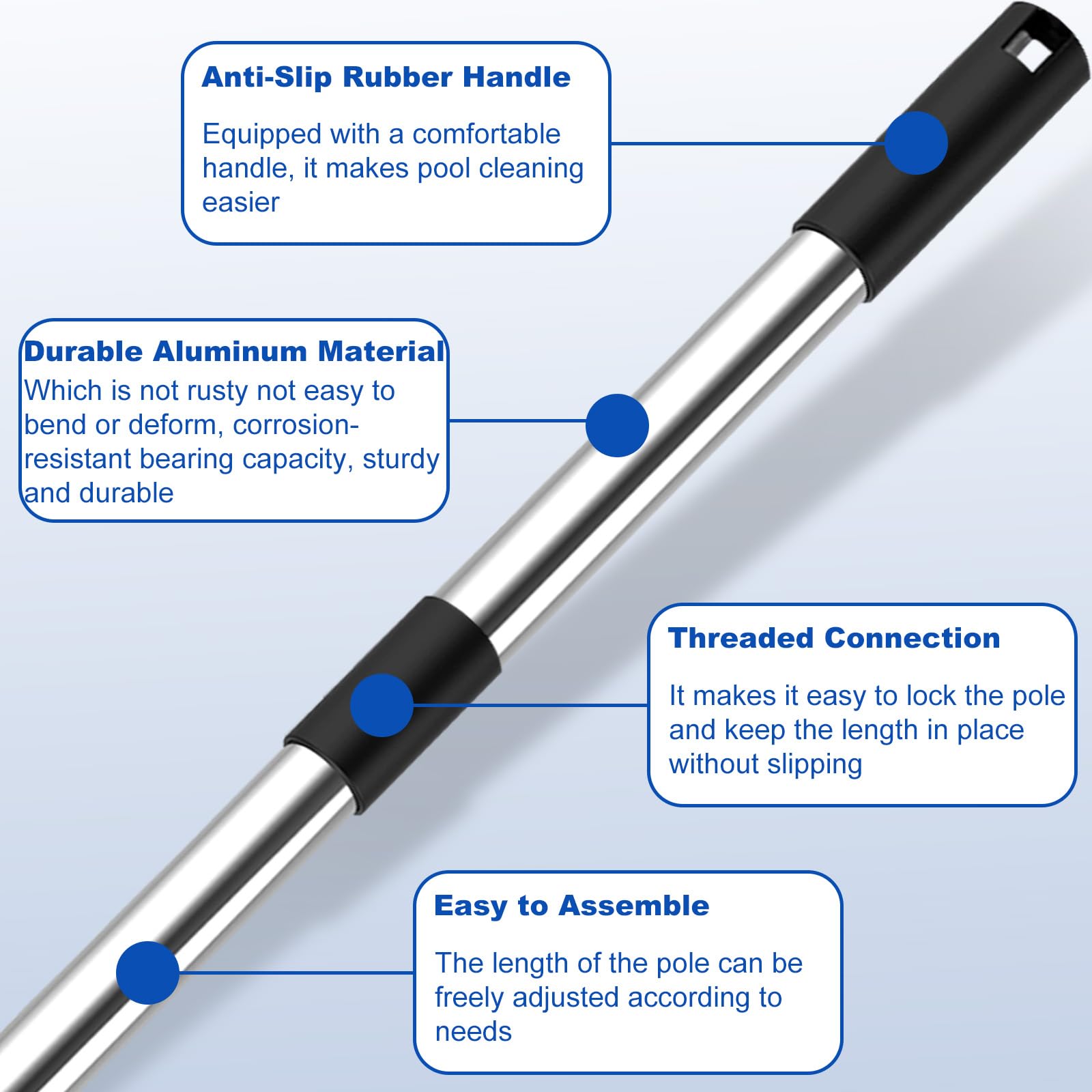 QNFANN pool pole universal end fits most accessories for nets, brushes, vacuums.