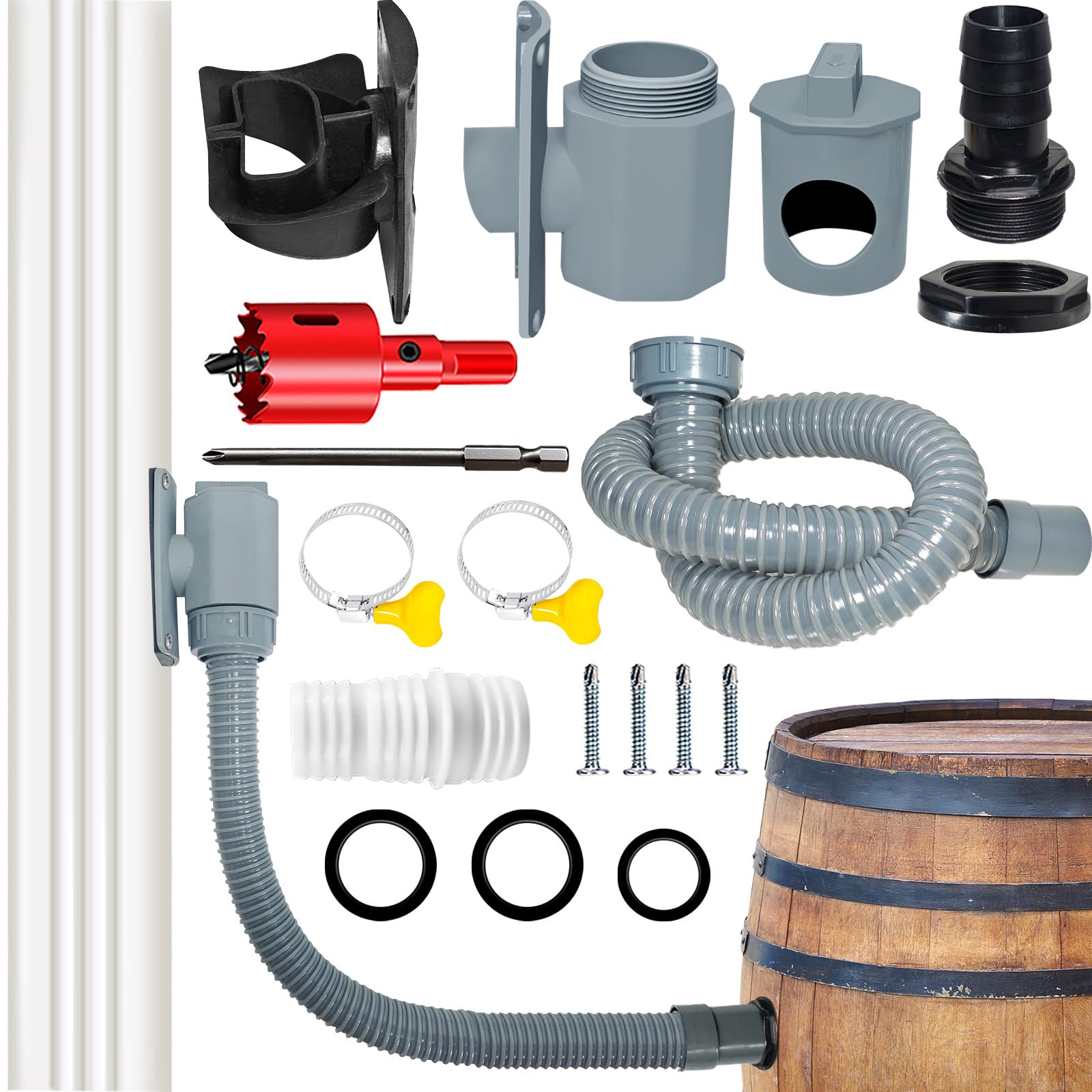 QNFANN Rain Barrel Diverter Kit front view showing quick installation for effortless setup.