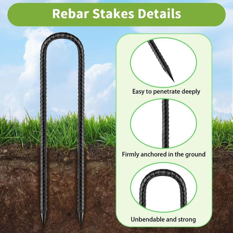 QNLONG 12-inch U-hook stakes enable quick tent or fence setup.