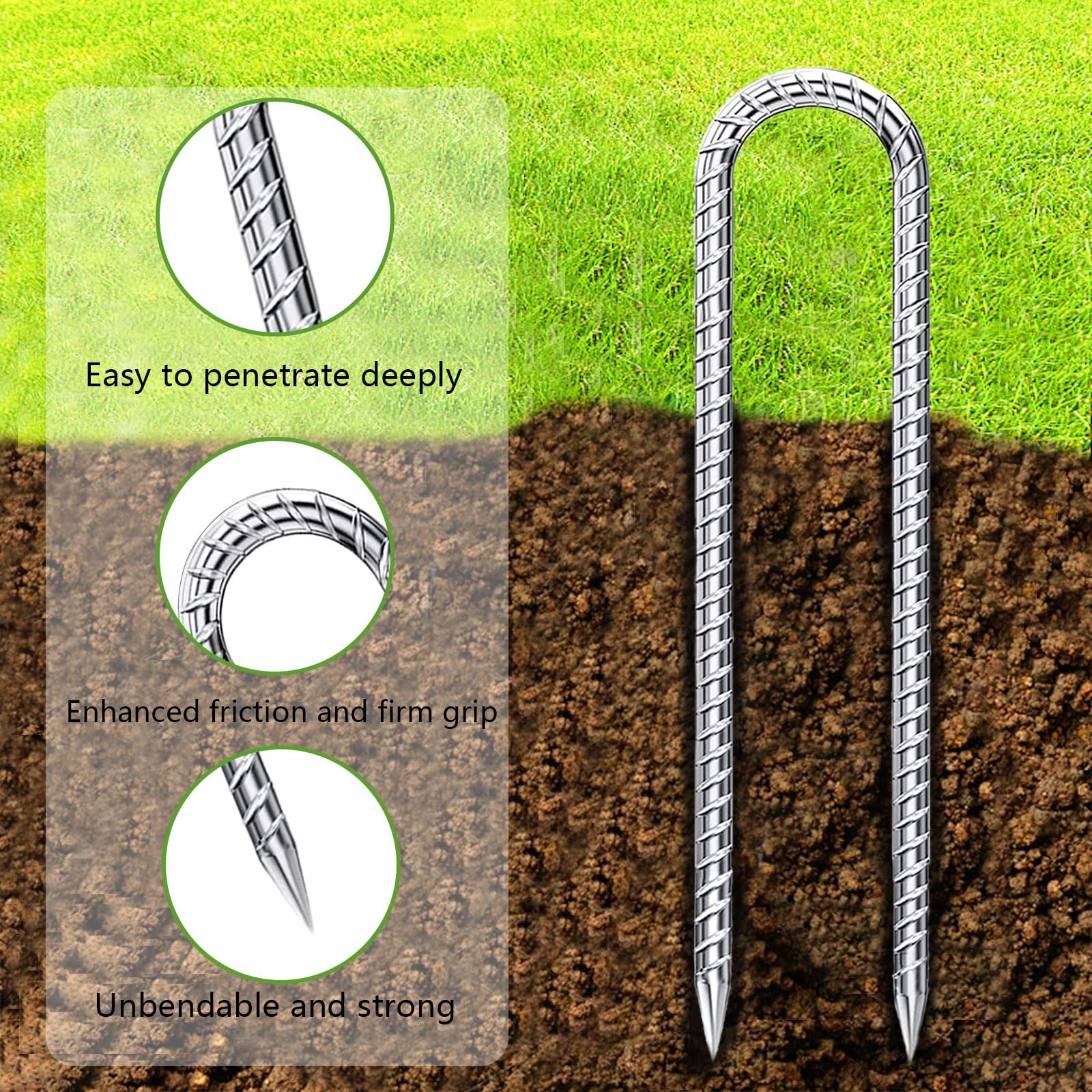 QNLONG ground stakes facilitate easy insertion and solid ground grip.