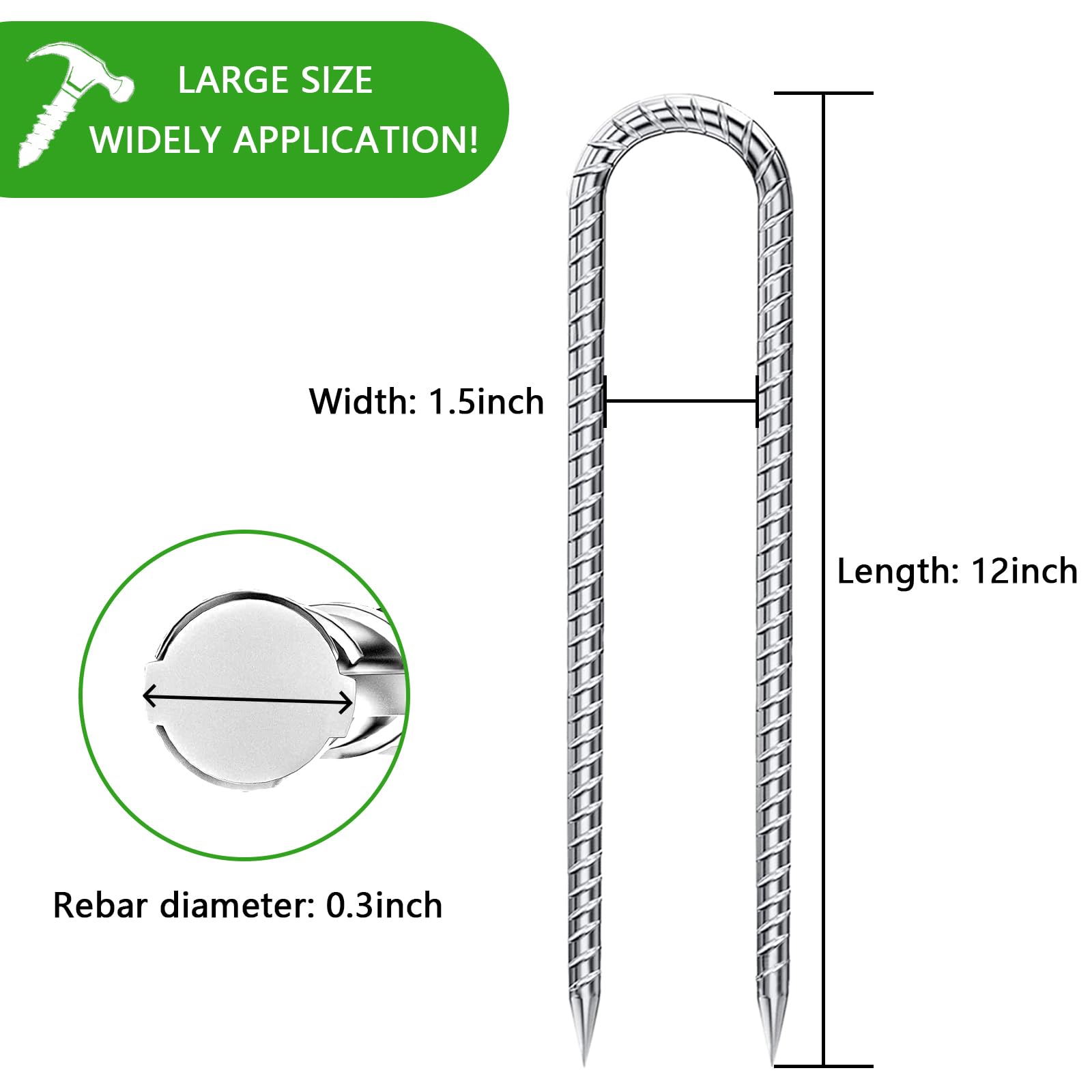 QNLONG U-shaped ground stakes offer quick insertion and strong hold.