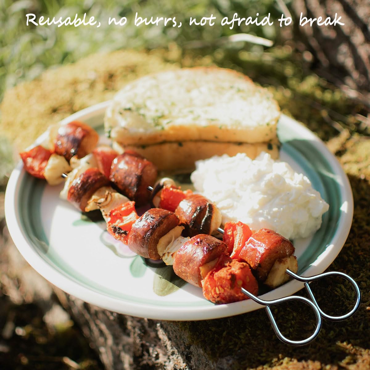 Qoaimu stainless steel skewers for grilling, durable and reusable.