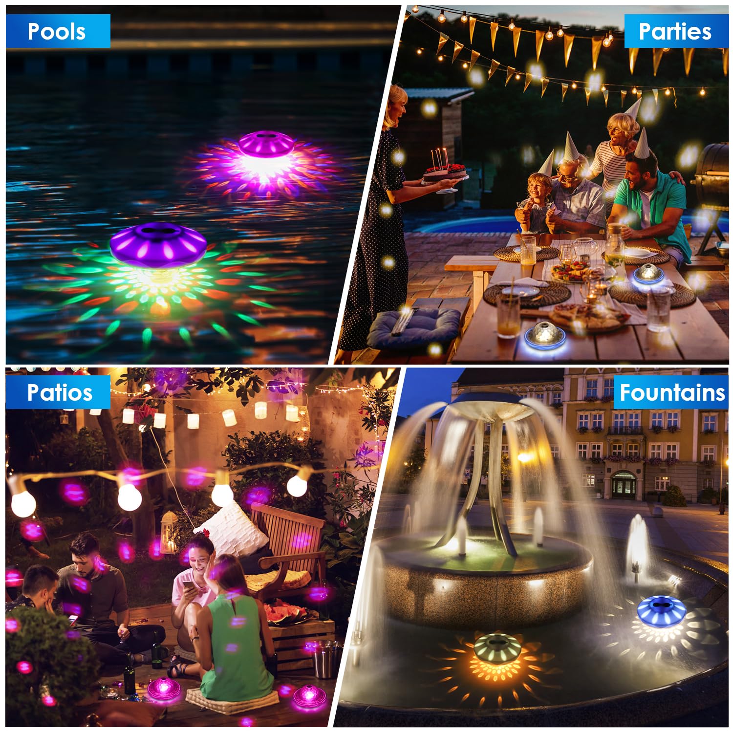 QOLNBY pool light on patio for festive evenings.