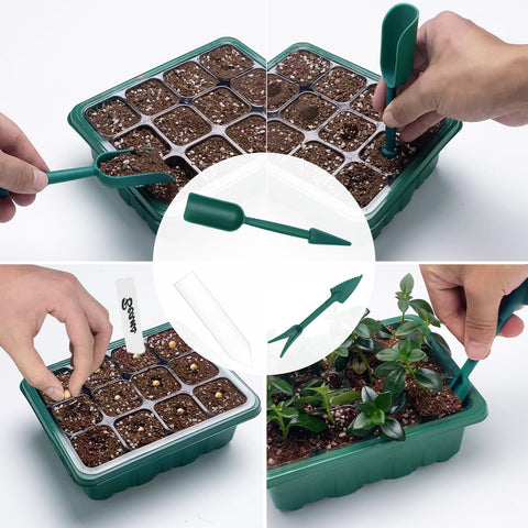 Qoolife pp-material 12-cell seed tray offers sturdy germination support.